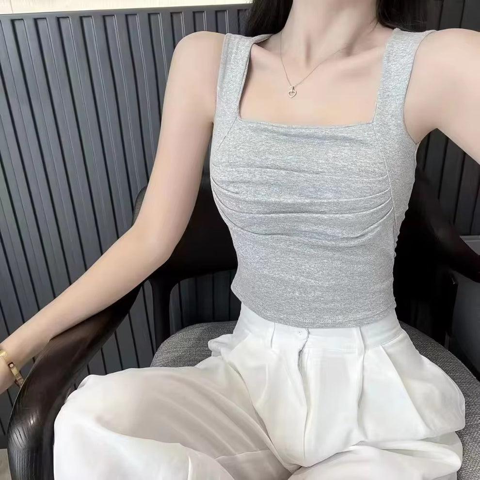 Ruched Square-Neck Camisole – Light Grey