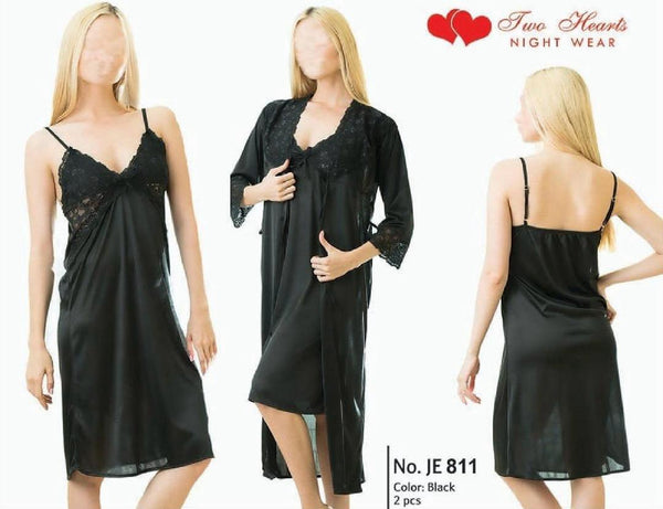Women’s Satin Nighty Set (2-Piece | Black)